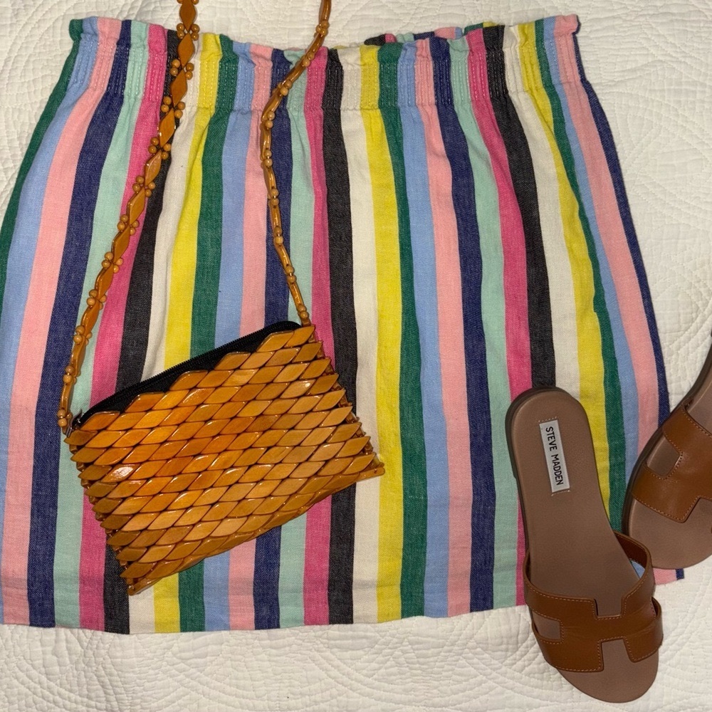J. Crew Preppy Stripe  Linen / Cotton  Rainbow Striped skirt Size 8 - Picture 2 of 12